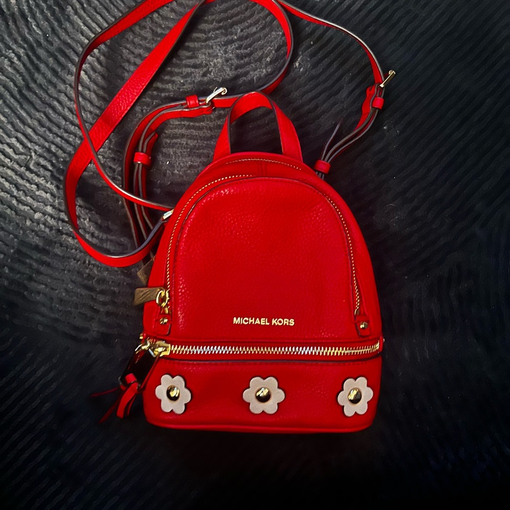 Michael Kors Red Backpack with White Floral Details